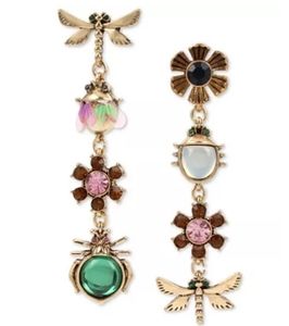 Betsey Johnson Bug & Flower Drop Earrings NWT